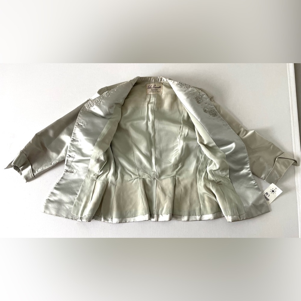 Vintage Silk Beaded Button Long Sleeve Blazer Esther Pomerantz Blue Silver Small - Picture 10 of 15